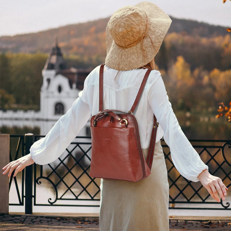 Banuce Full Grain Italian Leather Convertible Backpack Purse for Women Small Lightweight Backpack Bag for 9.7 Inch iPad Red Brown - Image 2